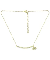 Giani Bernini Cubic Zirconia Curved Bar & Evil Eye Pendant Necklace, 16" + 2" extender, Created for Macy's