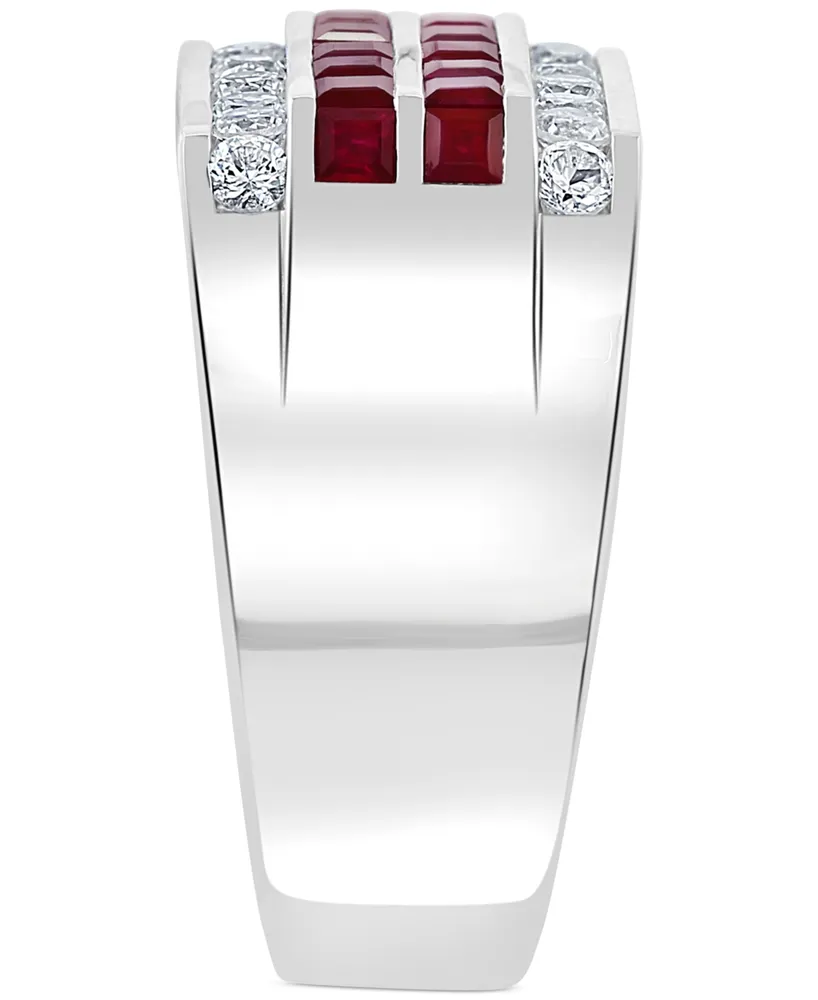 Effy Men's Ruby (1 ct. t.w.) & White Sapphire (1-1/4 ct. t.w.) Ring in Sterling Silver