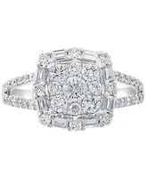 Effy Diamond Round & Baguette Halo Cluster Engagement Ring (1-1/20 ct. t.w.) in 14k White Gold