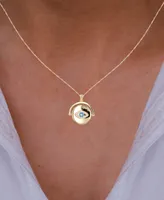 Lab-Grown Blue Spinel (1/8 ct. t.w.) Cubic Zirconia Evil Eye Disc Pendant Necklace in 14k Gold-Plated Sterling Silver, 18" + 2" extender