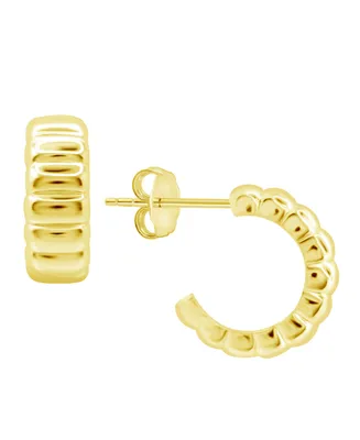 And Now This High Polished Puff Ribbed C Hoop Post Earring Silver Plate or Gold 