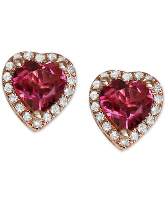 Rhodolite (7/8 ct. t.w.) & Diamond (1/8 ct. t.w.) Heart Stud Earrings in 14k Rose Gold