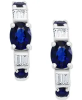 Effy Sapphire (5/8 ct. t.w.) & Diamond (1/10 ct. t.w.) Extra Small Huggie Hoop Earrings in 14k White Gold, 0.37"