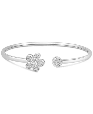 Diamond Flower & Circle Flex Bangle Bracelet (1/6 ct. t.w.) in Sterling Silver