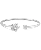 Diamond Flower & Circle Flex Bangle Bracelet (1/6 ct. t.w.) in Sterling Silver