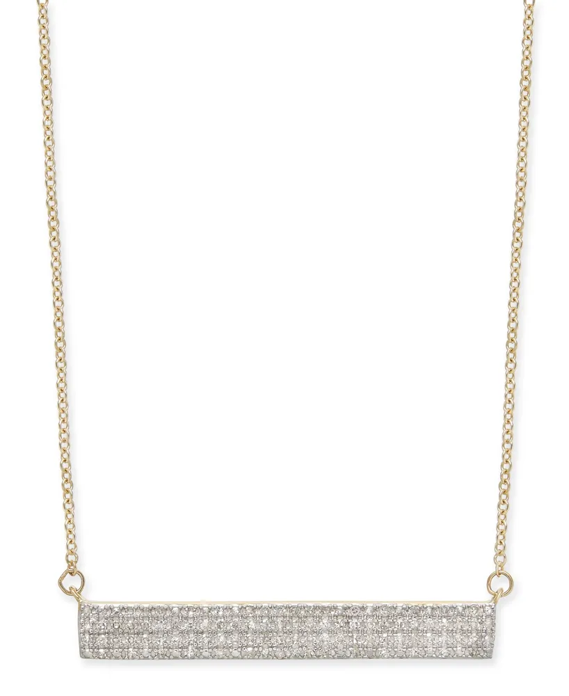 Wrapped Diamond Pave Bar Pendant Necklace (1/4 ct. t.w.) in 10k Gold, 16" + 2" extender, Created for Macy's