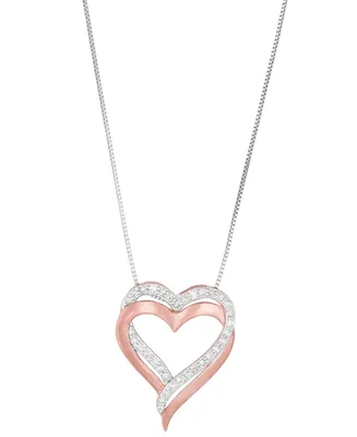Diamond Double Heart 18" Pendant Necklace (1/4 ct. t.w.) in Sterling Silver & 14k Rose Gold-Plate - Sterling Silver  k Rose Gold