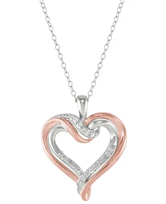 Diamond Heart 18" Pendant Necklace (1/4 ct. t.w.) in Sterling Silver & Rose Gold Flash - Sterling Silver  Rose Gold