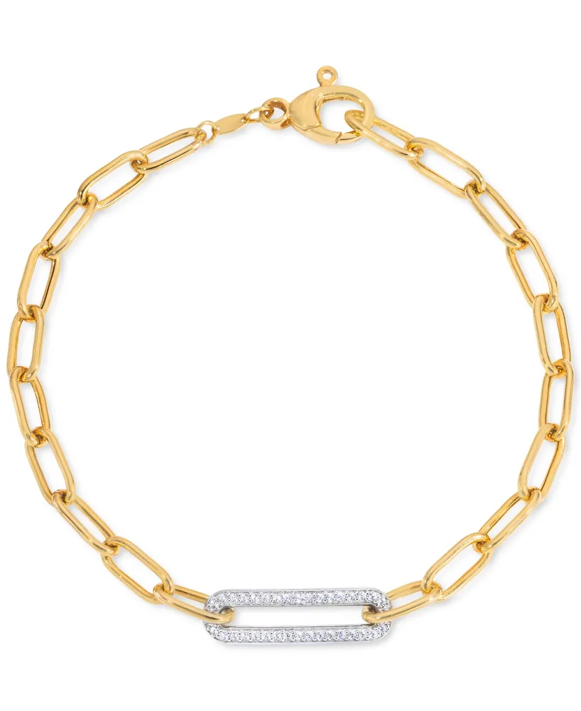 Diamond Bar Paperclip Link Chain Bracelet (1/5 ct. t.w.) in Sterling Silver & 14k Gold-Plate - Sterling Silver  14k Gold