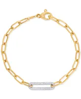 Diamond Bar Paperclip Link Chain Bracelet (1/5 ct. t.w.) in Sterling Silver & 14k Gold-Plate - Sterling Silver  14k Gold