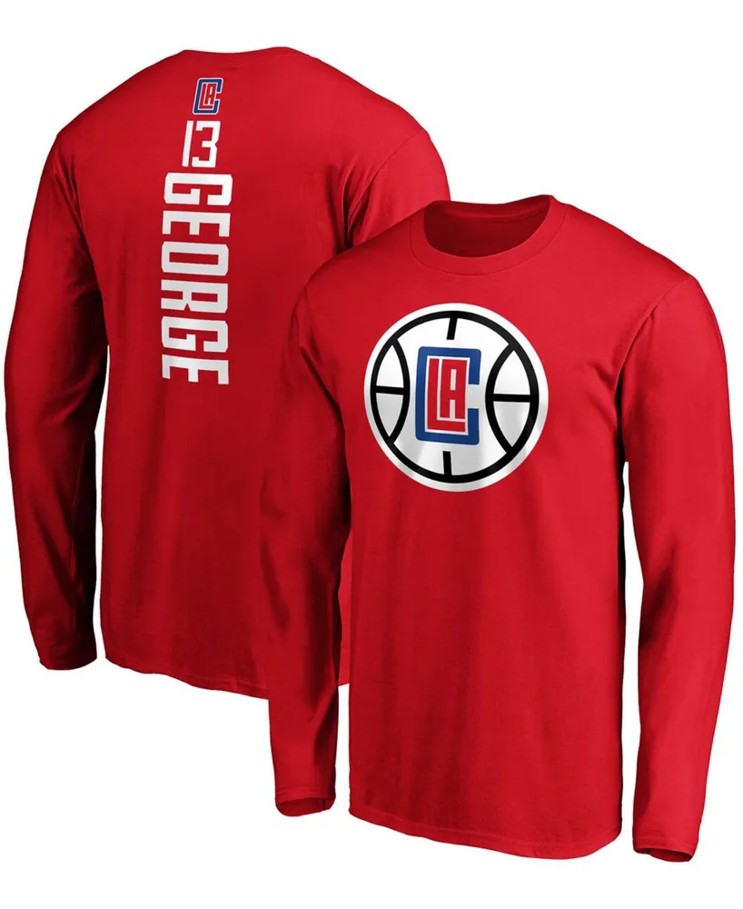 Men's Paul George Red La Clippers Team Playmaker Name and Number Long Sleeve T-shirt