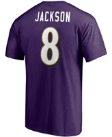 Men's Lamar Jackson Purple Baltimore Ravens Player Icon Name and Number T-shirt