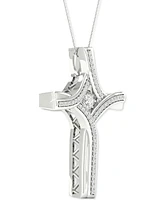 Twinkling Diamond Star Diamond Cross 18' Pendant Necklace (1/5 ct. t.w.) in 10k White Gold
