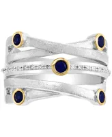 Effy Sapphire (3/8 ct. t.w.) & Diamond (1/20 ct. t.w.) Multirow Statement Ring in Sterling Silver and 18k Gold