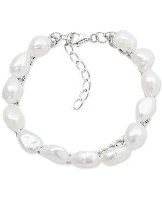 Cultured Freshwater Baroque Pearl (9-10mm) Layered Chain Bracelet in Sterling Silver