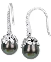 Cultured Tahitian Pearl (9-10mm) & Diamond (1/8 ct. t.w.) Drop Earrings in 14k White Gold