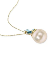 Cultured South Sea Pearl (9-10mm), Blue Topaz (5/8 ct. t.w.), & Diamond Accent 17" Pendant Necklace in 14k Gold