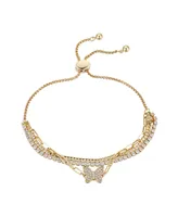 Gold Flash Plated Cubic Zirconia Butterfly Triple Strand Adjustable Bolo Bracelet