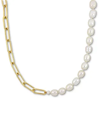 Cultured Freshwater Pearl (7-7-1/2mm) & Paperclip Link 18" Statement Necklace in 18k Gold-Plated Sterling Silver