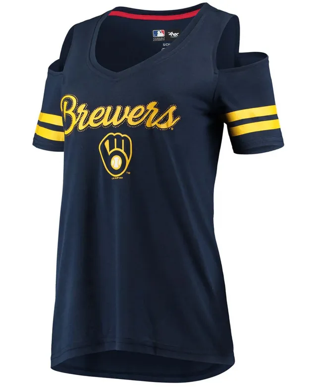 Milwaukee Brewers G-III 4Her by Carl Banks Women's Extra Inning Cold  Shoulder T-Shirt - Navy