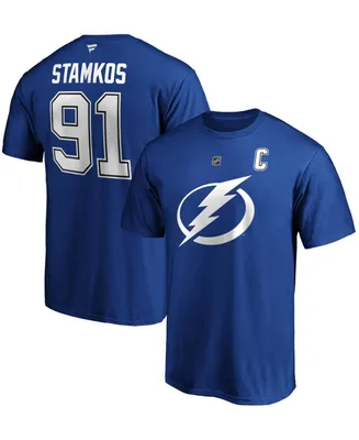 Men's Steven Stamkos Blue Tampa Bay Lightning Team Authentic Stack Name and Number T-shirt