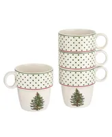 Christmas Tree Polka Dot Stackable Mugs, Set of 4