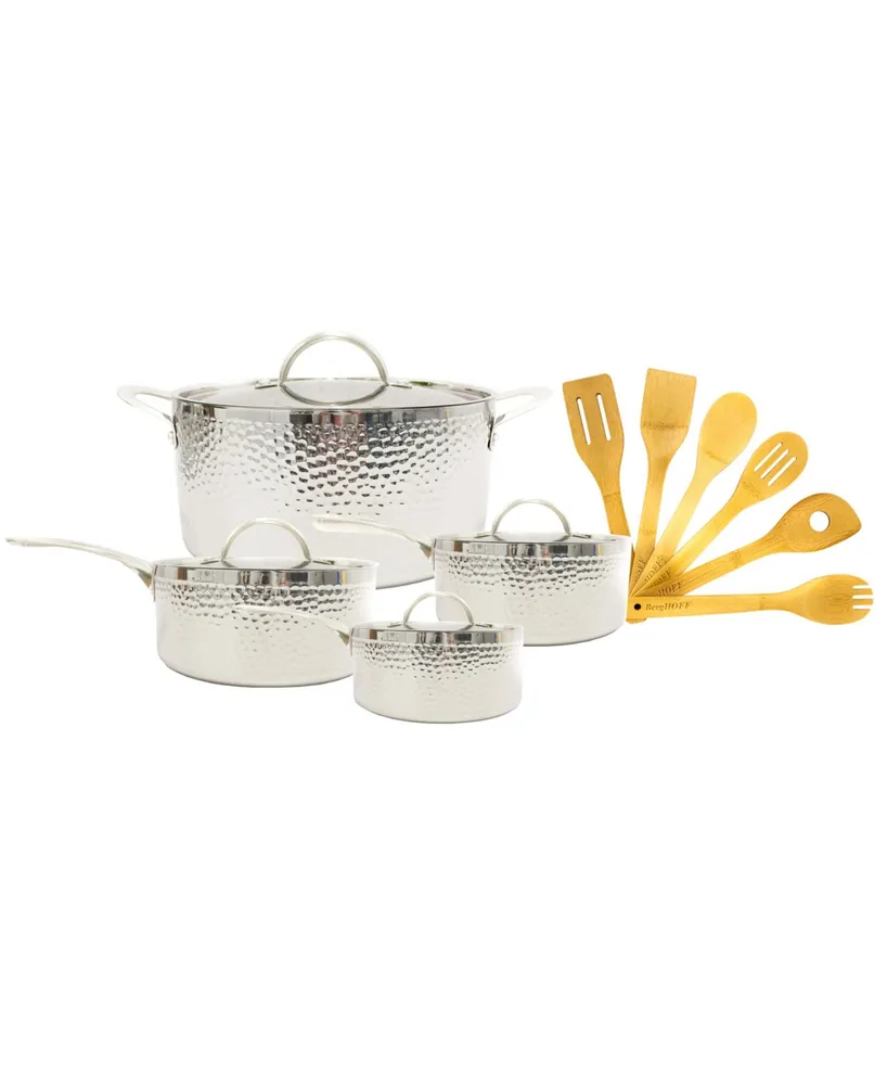 Tri-Ply 10 Piece Cookware Set, Hammered - Silver