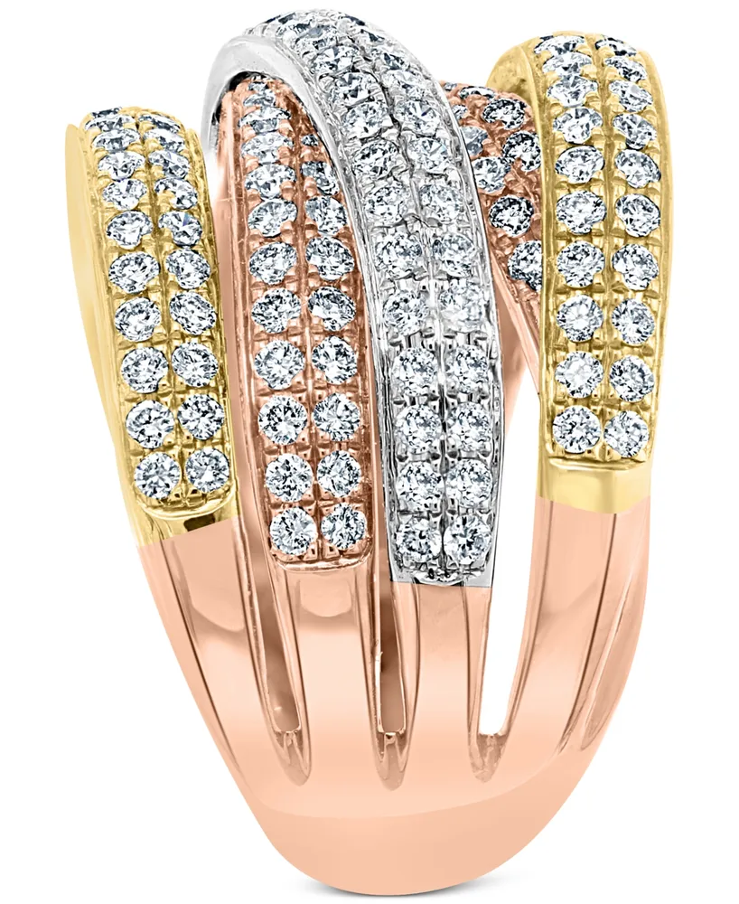 Effy Diamond Multirow Crossover Statement Ring (1-3/8 ct. t.w.) in 14k Gold, White Gold & Rose Gold - Tri