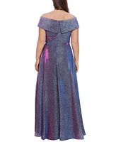 Xscape Plus Size Off-the-Shoulder Glitter Gown