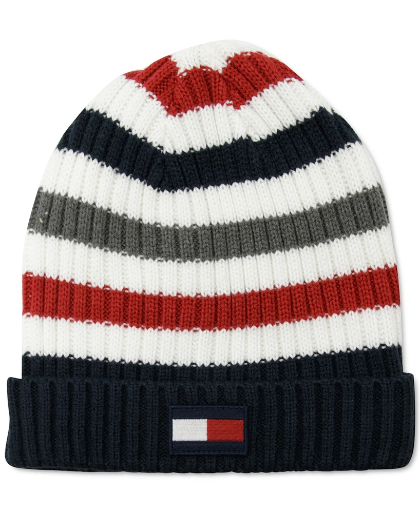 Tommy Hilfiger Men's Rib Knit Striped Fold-Up Cuff Hat