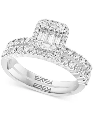 Effy Diamond Cluster Bridal Set (1 ct. t.w.) in 14k White Gold