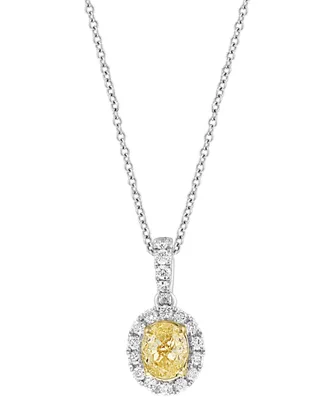 Effy Yellow & White Diamond Halo 18" Pendant Necklace (3/8 ct. t.w.) in 14k Gold & White Gold