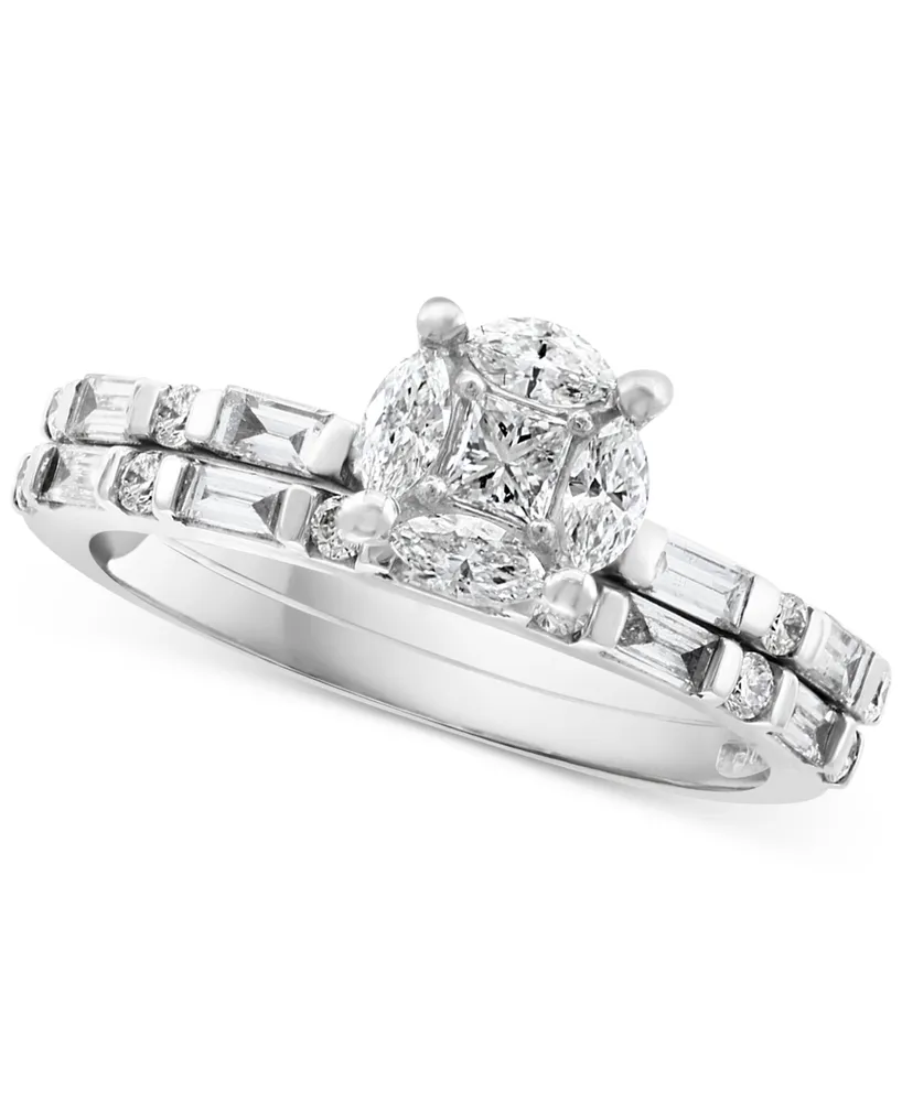 Effy Diamond Round Cluster Bridal Set (1-1/20 ct. t.w.) in 14k White Gold