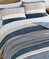 Nautica Ridgeport Blue Cotton Reversible Piece Quilt Set