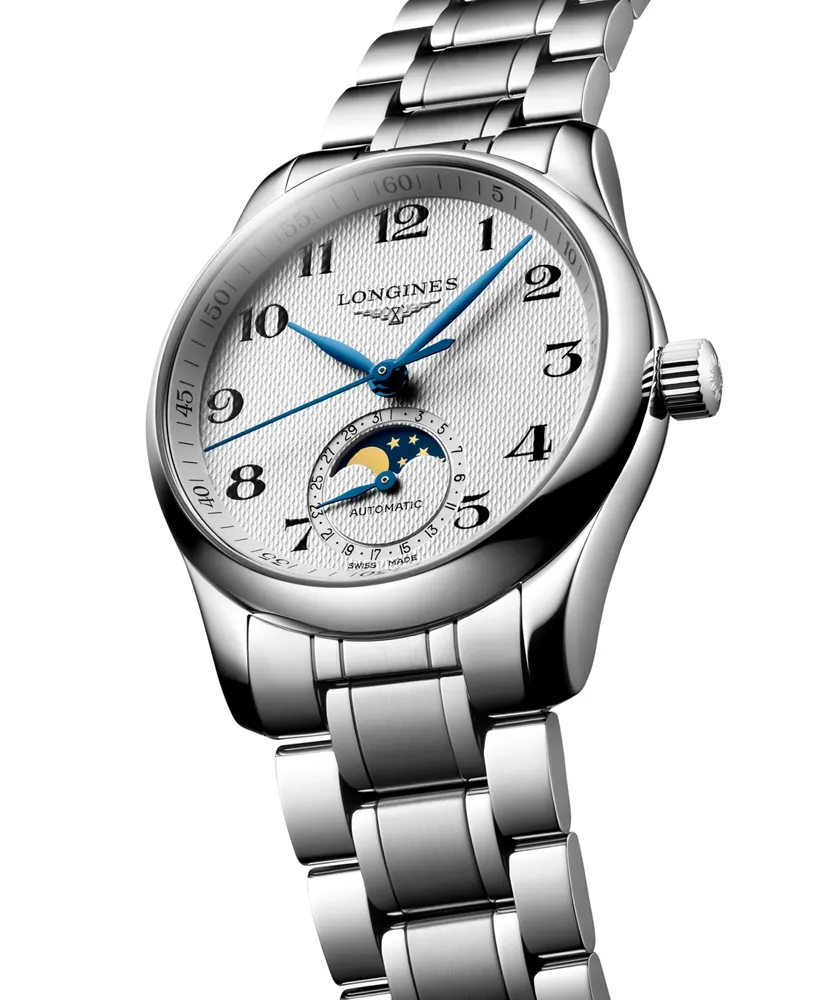 Longines Women's Swiss Automatic Master Moonphase Stainless Steel Bracelet Watch 34mm