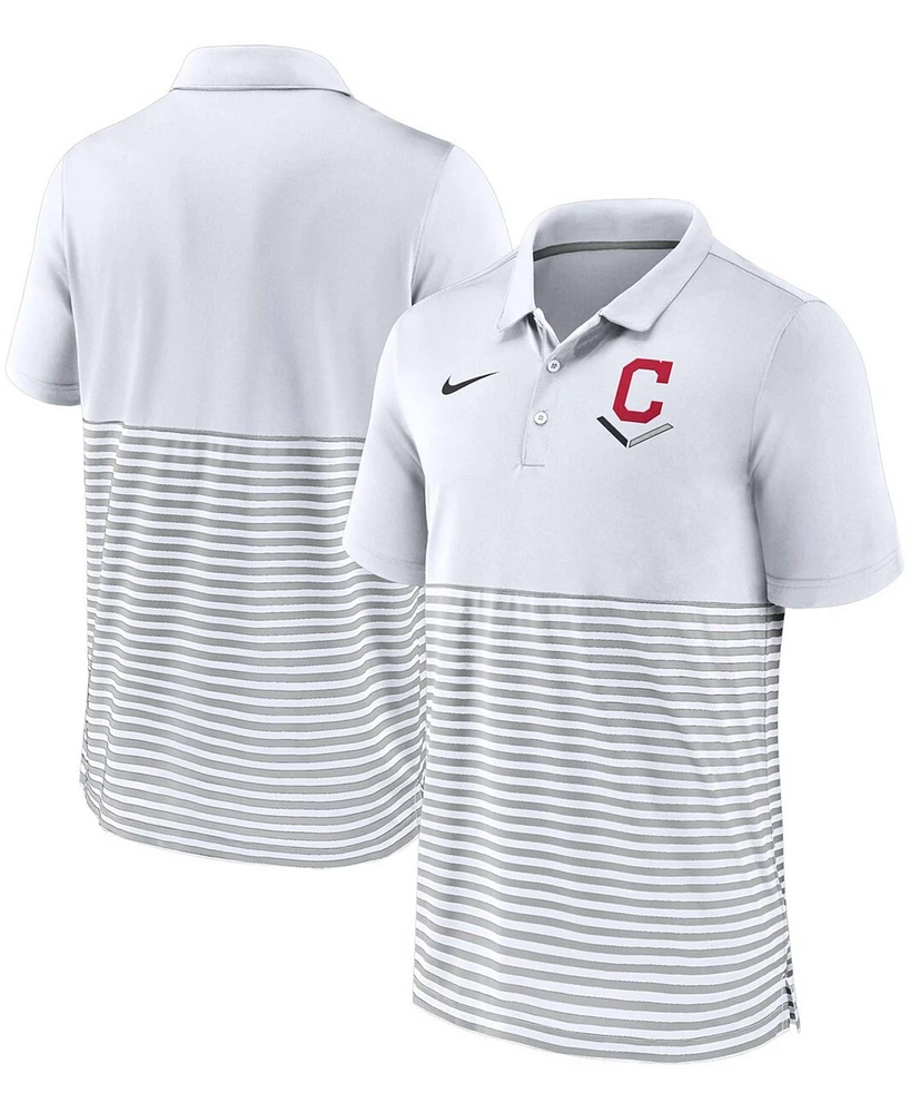 Men's White-Gray Cleveland Indians Home Plate Striped Polo