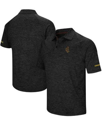 Men's Colosseum Heathered Black Wyoming Cowboys Primary Logo Down Swing Raglan Polo Shirt