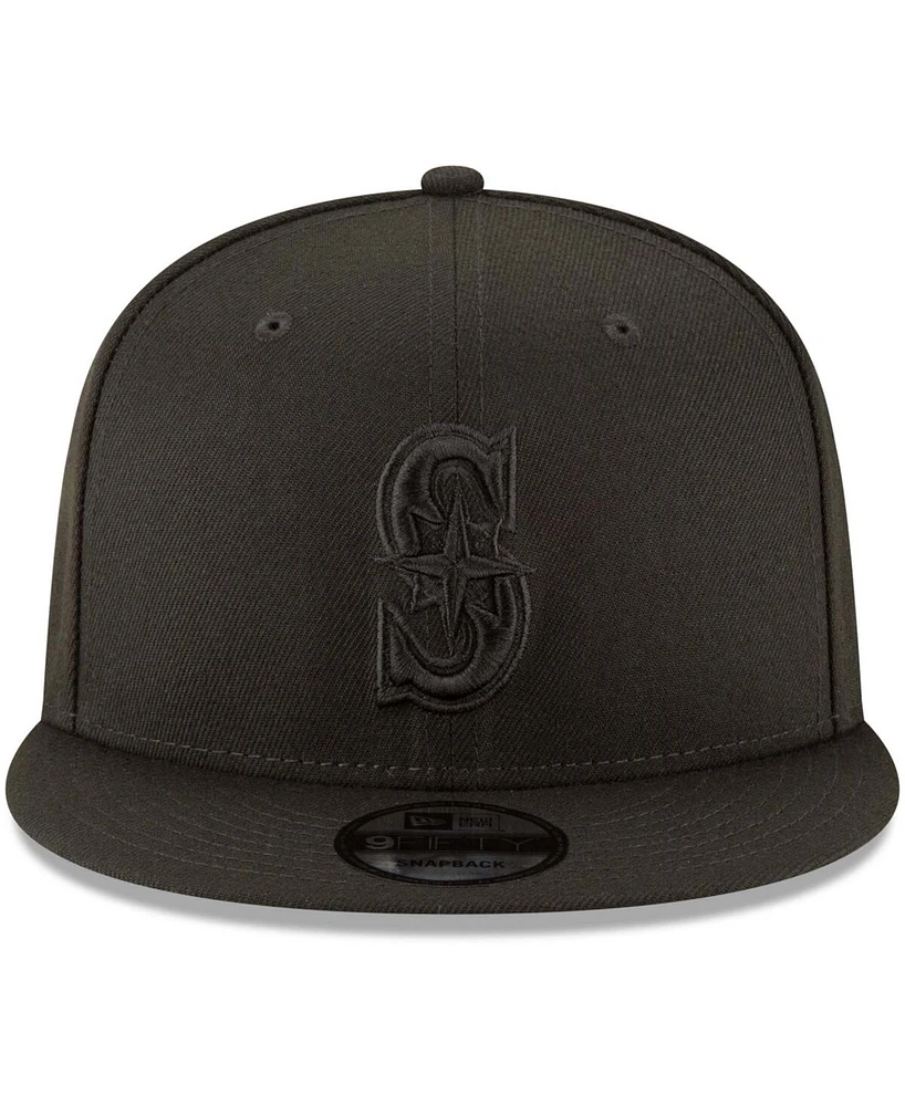 Men's Black Seattle Mariners Black on Black 9FIFTY Team Snapback Adjustable Hat