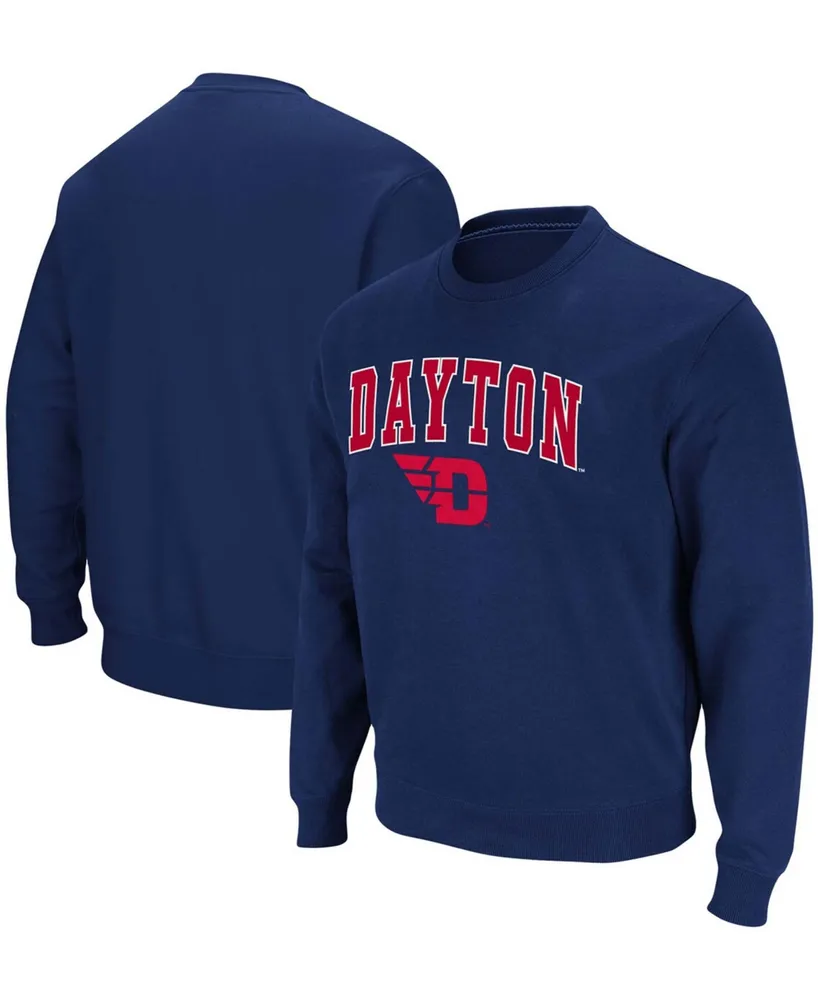 Men's Navy Dayton Flyers Arch Logo Tackle Twill Pullover Sweatshirt