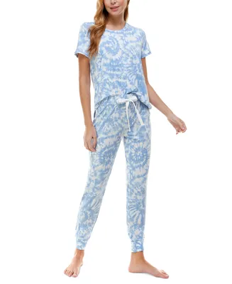 Roudelain Printed Short Sleeve Top & Jogger Pajama Set