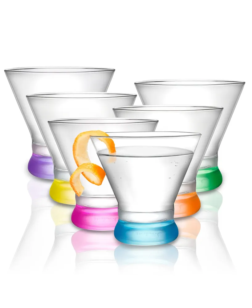 JoyJolt Hue Colored Stemless Martini Glasses, Set of 6