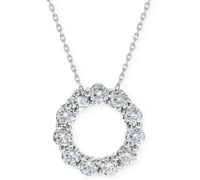 Diamond Circle Pendant Necklace (1 ct. t.w.) in 14k White Gold, 16" + 2" extender
