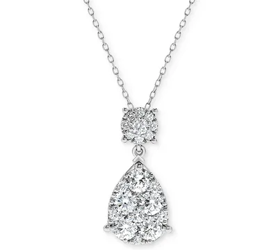 Diamond Round & Teardrop Cluster 18" Pendant Necklace (1/2 ct. t.w.) in 14k White Gold