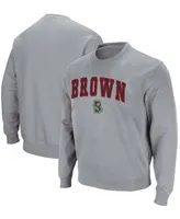 Men's Heather Gray Brown Bears Arch Logo Tackle Twill Pullover Sweatshirt