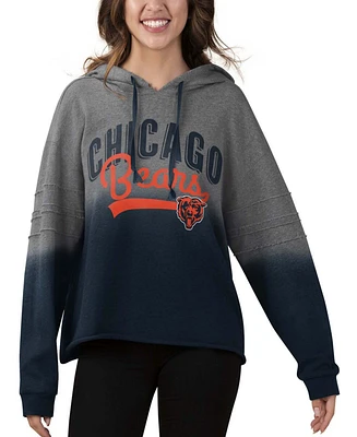 Women's Heather Gray, Navy Chicago Bears Superstar Dip-Dye Crop Pullover Hoodie