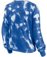 Women's White, Royal Seattle Seahawks Sport Resort Tie-Dye V-Neck Long Sleeve T-shirt