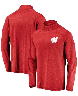 Men's Red Wisconsin Badgers Primary Logo Striated Raglan Quarter-Zip Jacket