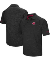 Men's Heather Black Wisconsin Badgers Down Swing Polo Shirt