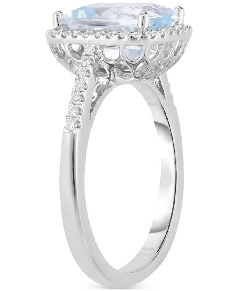 Aquamarine (2-1/2 ct. t.w.) & Diamond (1/5 ct. t.w.) Halo Ring in 14k White Gold