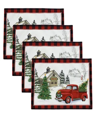 Vintage Christmas Tree Farm Holiday Placemat, Set of 4